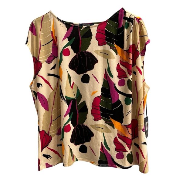 Rachel Roy Top Womens 2X Floral Tropical Stretchy Knit Pullover Vacation Resort - Picture 1 of 8